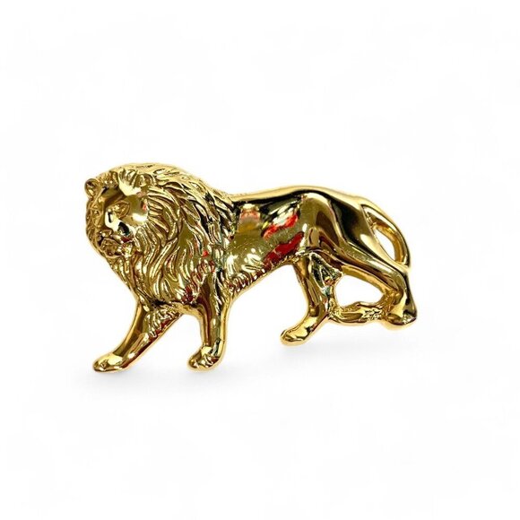Vintage Shiny Gold Tone Lion Brooch Approx 3"L - Picture 1 of 3